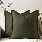 24x24 Linen Pillow Covers Olive Green Pack of 2 Farmhouse Boho Neutral Accents Striped Textured Square Decorative Throw Pillow Cases for Living Room Couch Bed Home Decor