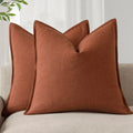 Foindtower Pack of 2, Decorative Linen Soild Throw Pillow Covers Soft Accent Cushion Case Farmhouse Neutral Pillowcase for Chair Couch Sofa Bedroom Living Room Home Decor 18 x 18 Inch Fall Rust Orange