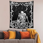Wonrizon The Kissing Lovers Skull Tapestry,Black and White Romantic Constellation Skeleton Tapestries Wall Hanging decor for Living Room Bedroom (59.1”x 59.1”)