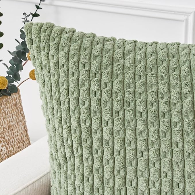 Kevin Textile Spring 20x54 Inch Long Body Lumbar 1 Pack Boho Decorative Throw Pillow Cover Soft Striped Corduroy Rectangle Cushion Case Farmhouse Accent for Living Room Couch Sofa Bed, Sage Green