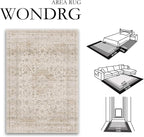 9x12 Beige Area Rug Vintage Living Room Bedroom Washable Carpet Non-Slip Soft Low Pile Distressed Indoor Large Throw Rug for Dining Room Office