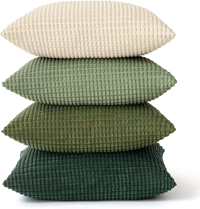 MIULEE Natural Green Pillow Covers 18x18 Inch Set of 4 Spring Modern Nordic Neutral Throw Pillows Forest Inspired Soft Corduroy Summer Couch Pillowcases Home Decor for Sofa Living Room Bed