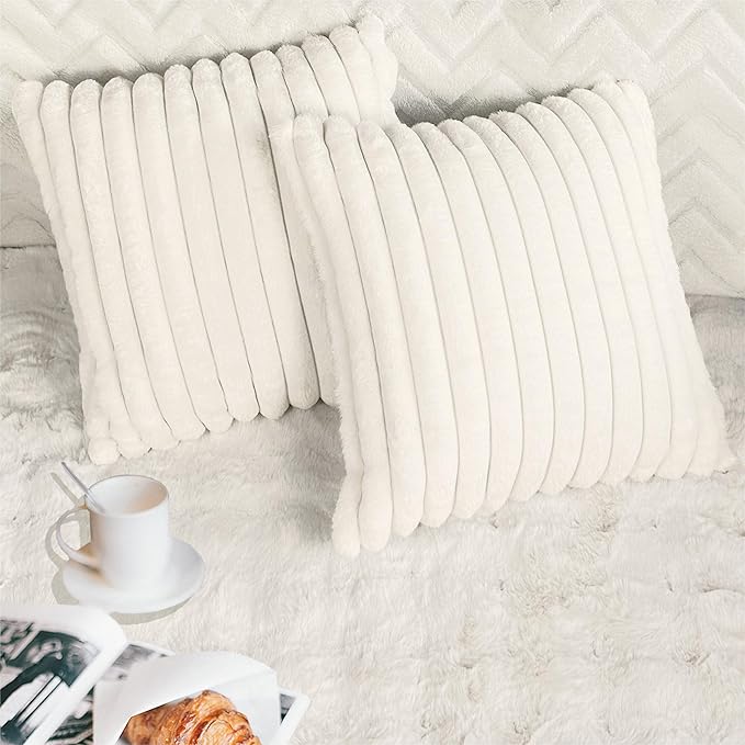 2 Pack Pillow Covers, 20x20 Faux Fur Square Throw Pillow Covers for Living Room Decorations Throw Pillow Case, Throw Pillow Cover Cushion Cover for Home Sofa Bedroom Car, Ice Cream
