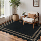 Scalloped Modern Easy Jute Carpet, 4x6 Outdoor Patio Washable Area Rug, Indoor Black Kitchen Rugs Farmhouse Neutral Non Slip Rug for Living Room Patio Entryway