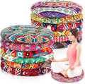 Nuogo 12 Pcs Bohemian Floor Cushions Bulk 15 Inch Boho Floor Sitting Meditation Pillows Yoga Mandala Meditation Pouf for Living Room Balcony Office Tatami(Round)