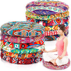 Nuogo 12 Pcs Bohemian Floor Cushions Bulk 15 Inch Boho Floor Sitting Meditation Pillows Yoga Mandala Meditation Pouf for Living Room Balcony Office Tatami(Round)