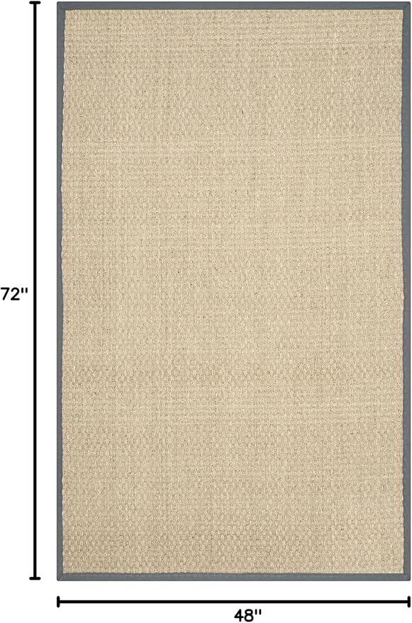 SAFAVIEH Area Rug 4x6 - Natural Fiber Collection - Natural & Dark Grey, Seagrass, Basketweave Pattern with Border (NF114Q)