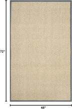 SAFAVIEH Area Rug 4x6 - Natural Fiber Collection - Natural & Dark Grey, Seagrass, Basketweave Pattern with Border (NF114Q)