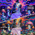 Heopapin Blacklight Skeleton Couple Tapestry UV Reactive The Lovers Skull Wall Hanging Tapestry Romantic Cosmos Galaxy Aesthetic Tapesties for Living Room Bedroom 59.1L x 51.2W