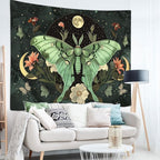 JAWO Green Butterfly Moon luna moth Flower Tapestry Boho Floral Plant moth Tapestries for Bedroom Aesthetic Tapastry's Wall Hanging Mandala Botanical Wall Tapestry for Living Room Dorm 80X60