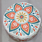 MOCOFO Round Bohemian Ottoman Pouf Cover, 18 Inch, Cotton Blend, Church Window Print, Living Room Storage Footrest, Cover Only (Blue Night)