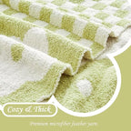 Checkered Throw Blanket, Sage Green Super Soft Knit Breathable Throw Blanket, Cozy Fluffy Reversible Checkerboard Flower Fuzzy Blanket for Couch Sofa Bed Living Room Decor 50 x 60 inch