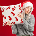 Whaline 2 Pcs Christmas Tufted Throw Pillow Covers Xmas Red White Candy Santa Hat Pillowcase Winter Pillowslip Cushion Cover for Sofa Couch Bed Home Party Decor, 18 x 18 Inch