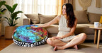 CRAFT KALA Boho Large Floor Pillow Pouf Cover Mandala Meditation Room Pillow Cover for Adults Round Bohemian Seating Pouf Cushion Cover for Kids Playroom 22" Multi Zodiac