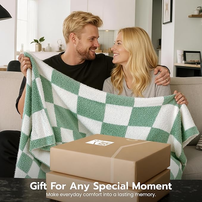 Joiedomi Throw Blanket for Couch, Sage Green Checkered Knitted Blankets Gifts for Women Mom Girls, Cozy Cute Soft Throw Home Room Decor Aesthetic Women Mothers Birthday Gifts 50x70 Inches