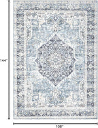 Area Rug 9×12, Large Vintage Boho Rug,Ultra-Soft Low Pile, Washable, Non Slip,Stain Resistant, Printed Carpet for Living Room Bedrooms Playroom Office Kitchen, Light Blue