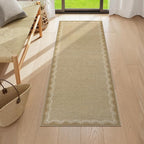 LIVEBOX Scalloped Washable 2x6 Kitchen Runner Rug, Easy Jute Geometric Tan Rug for Entryway, Indoor Outdoor Non Slip Rugs Farmhouse Modern Carpet Door Mat for Porch Bedroom Laundry Room Hallway