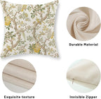 Yellow Green Floral Bird Pillow Covers 18x18 Set of 2 Chinoiserie Throw Pillows Vintage Flowers Bird Decorative Pillow Cases Outdoor Chinoiserie Decor Farmhouse Cushion Case for Couch Sofa