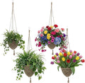 4 Pack Jute Crochet Long Plant Hanger for 3 Inch to 12 Inch Pots, Macrame Plant Hanger Macrame Plant Holder Rope with S Shaped Hooks for Indoor Outdoor Home Decor (Brown)
