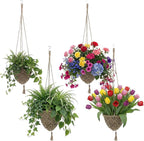 4 Pack Jute Crochet Long Plant Hanger for 3 Inch to 12 Inch Pots, Macrame Plant Hanger Macrame Plant Holder Rope with S Shaped Hooks for Indoor Outdoor Home Decor (Brown)