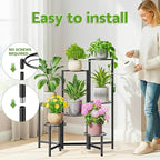 Corner Shelf Patio 7 Tier Metal Plant Stand Indoor Outdoor Tall Metal Flower Pot Stands for Multiple Plants Heavy Duty Plant Shelf Black Kite