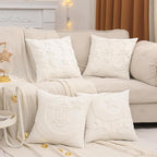 Tosleo Ramadan Pillow Covers 18x18 inch Set of 2 Beige Tufted Bow Embroidery Throw Pillow Covers Ramadan Eid Mubarak Cushion Covers Moon and Star Decorations for Home Couch Sofa Outdoor