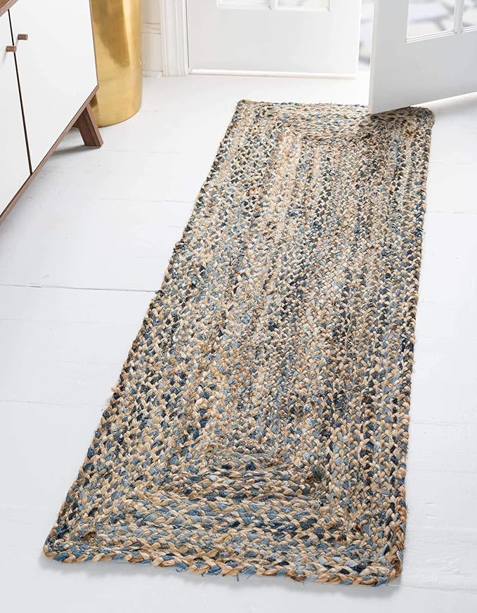 Unique Loom Braided Chindi Collection Casual Modern Blue Runner Rug (2' 2 x 6' 0)