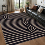 Tangsoo Easy Jute 5x7 Large Washable Area Rug for Dining Room Table,Non-Slip Black Outdoor RugThin Indoor Mat,Modern Farmhouse Rainbow Carpet for Living Room Bedroom Patio Home Decor