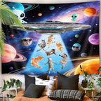 Viajar Funny Cat Tapestries, Cool Funny Kittens Starry Sky Nebula Galaxy Tapestry Milky Way Space Psychedelic Hippie Tapestry Wall Hanging Home Decor Dorm Livingroom Bedroom Wall Blanket, 60X40 Inch