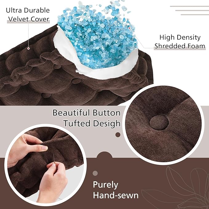 Geelin 48x18 Inch Bench Cushions for Indoor Furniture Chenille Velvet Brown Button Tufted Thicken Seat Pad Mat with Memory Foam, Window Floor Sofa Chair Cushion for Living Room Patio Porch Swing