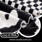 Checkered Throw Blanket, Black Super Soft Knit Breathable Throw Blanket, Cozy Fluffy Reversible Checkerboard Flower Fuzzy Blanket for Couch Sofa Bed Living Room Decor 50 x 60 inch