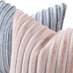 decorUhome Summer Cozy Faux Fur Throw Pillow Covers 16x16 Set of 2 Decorative Soft Plush Striped Modern Farmhouse Boho Couch Pillow Cases with Velvet Back for Sofa Bed Living Room, Pink White