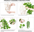 Mkono Fake Hanging Plant with Pot, Artificial Plants for Home Decor Indoor Macrame Plant Hanger with Fake Vines Greenery for Bedroom Bathroom Kitchen Office Decor, Ivory (Pothos)