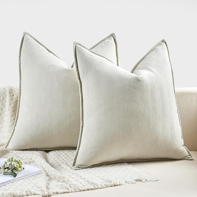 MIULEE Pack of 2 Cream Decorative Pillow Covers 22x22 Inch Soft Chenille Luxurious Couch Throw Pillows Farmhouse Cushion Covers Euro Shams with Elegant Design for Sofa Bedroom Spring Home Decor