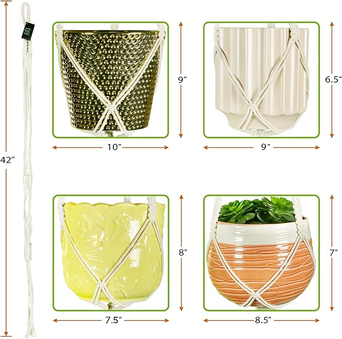 Macrame Plant Hangers Hanging Planter - 4 Pack Indoor or Outdoor Cotton Rope Hanging Plant Holder for Flower Pots - Modern Boho Home Decor, 3 Legs 42 Inch, US Brand