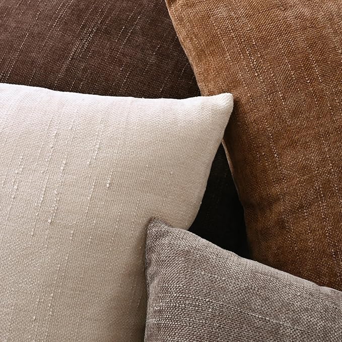 Set of 4 Soft Textured Decorative Throw Pillow Covers 18x18 Inch Cozy Farmhouse Cushion Cover Square Accent Pillow Cases for Bed Couch Sofa Living Room, Beige Taupe Brown