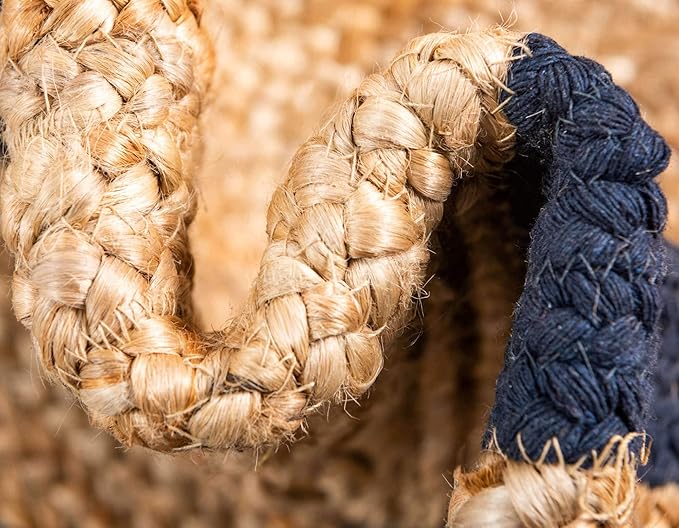 Unique Loom Braided Jute Collection Classic Quality Made Natural Hand Woven with Coastal Design Area Rug (4' 0 x 6' 0 Rectangular, Natural/ Navy Blue)