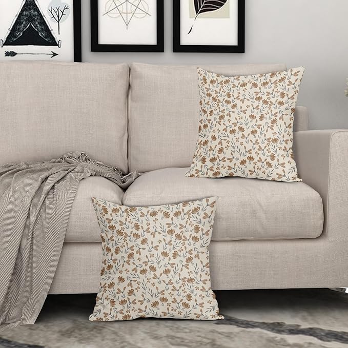 Brown Grey Gray Floral Pillow Covers 22x22 Set of 2 Vintage Rustic Old Style Cute Small Flower Print Decorative Outdoor Pillowcases Farmhouse Throw Cushion Case Decor for Couch Sofa Bed