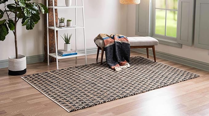 Unique Loom Chindi Jute Collection Area Rug (8' x 11' Rectangle, Black/ Natural)