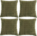 Fancy Homi 4 Packs Boho Moss Green Decorative Throw Pillow Covers 26x26 Inch for Couch Bed Sofa, Rustic Modern Farmhouse Home Decor, Soft Plush Corduroy Cute Square Cushion Case 66x66 cm