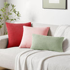 Softalker Throw Pillow Covers 18x18 Inch, Set of 2, Soft Corduroy Boho Stripe Decorative Pillow Cover, Couch Fluffy Pillow Cover for Farmhouse Home Decor Bed Living Room, Red