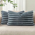 Pallene Faux Fur Plush Lumbar Throw Pillow Covers 12x20 Set of 2, Luxury Soft Fluffy Striped Decorative Pillow Covers for Sofa, Couch, Living Room, Ombre Blue