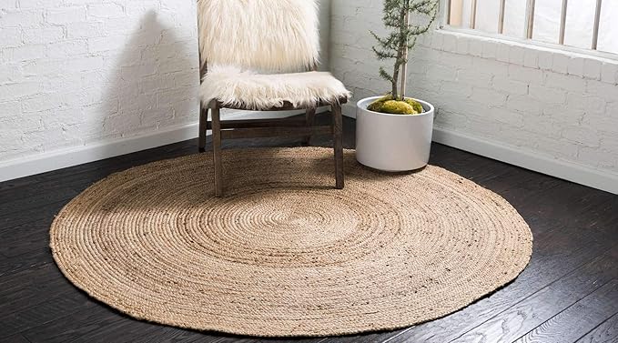 Unique Loom Braided Jute Collection Area Rug - Dhaka (8' Round, Natural)