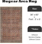 HUGEAR 3x5 Entryway Area Rug Vintage Brick Red Small Rug Machine Washable Door Mat Retro Floral Low Pile Carpet Vacuumable Distressed Throw Rug Entrance Kitchen Bedroom Bathroom Non Slip Lightweight
