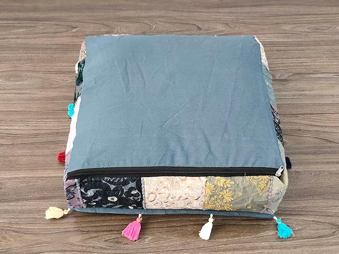 Mam Treasures Indian Bohemian Decorative Pillow Vintage Cushion Cover Patchwork Square Floor Pillow Cover Meditation Cushion Large Floor Pillow Indian Cushion (Gray, 16 X 16 X 5 Inch)