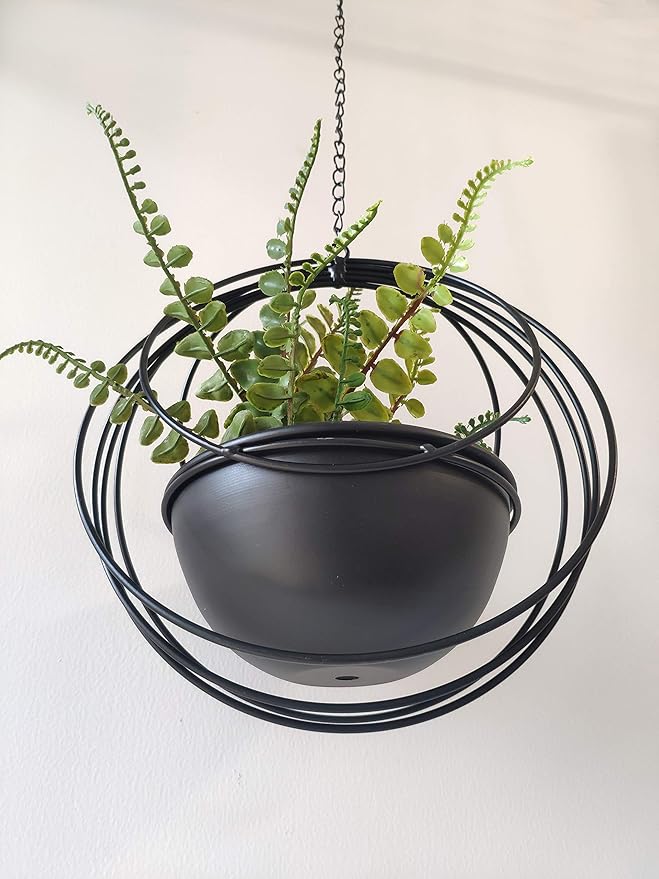 RISEON Boho Metal Plant Hanger,Metal Geometric Hanging Planter, Modern Planter, Mid Century Air Plant Holder Stand, Minimalist Planter for Indoor Outdoor Home Wedding Decor (Black)