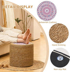 Wimarsbon 18'' Ottoman Pouf, Natural Braided Poof, Rustic Handweave Lounge Pouffe, Boho Footrest Stool for Bedroom, Accent Table for Living Room (18inch Natural Cattail-Boho Style 4)