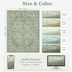 8x10 Sage Green Rugs for Living Room, Modern Vintage Medallion Washable Large Rug for Playroom Bedroom, Cozy Cottagecore Low Pile Thin Soft Carpet Rugs for Dining Room Soft Green
