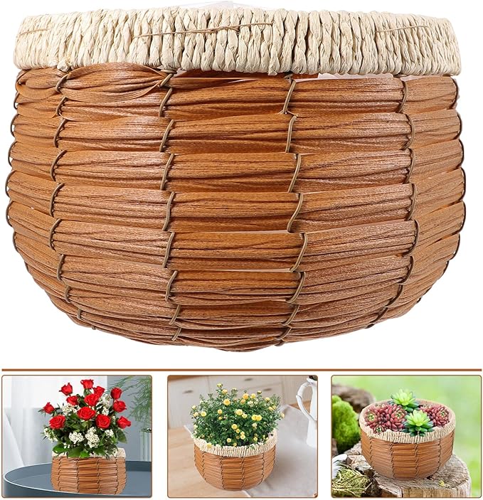 GANAZONO Indoor Flower Pots Woven Flower Basket Rattan Straw Weaving Basket Plant Pots Cover Plant Pot Container Farmhouse Planter Seagrass Planter L