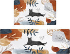 Boho Kitchen Rug Mats for Floor Cushioned Anti Fatigue Kitchen Rugs Sets of 2 Botanical Black Cat Non Slip Waterproof Comfort Memory Foam Standing Floor Mat for Office Laundry Sink Desk